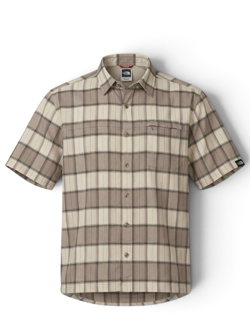 North Face Button Up Shirt Men’s Size MED Short Sleeve Beige Cream Plaid Outdoor